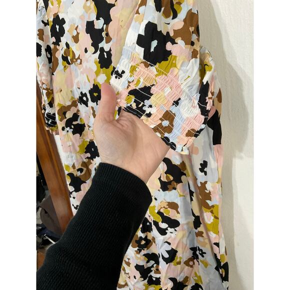 Loft Multicolor Floral Shift Dress Rayon Gathered Sleeve Size 12 Large - Picture 4 of 7